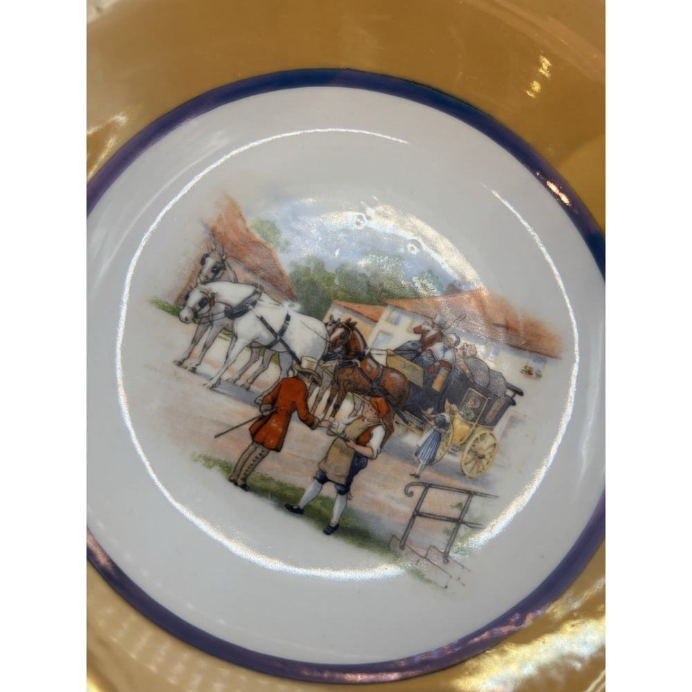 Vintage Celebrate Germany Porcelain Coaching Scene Lustreware Serving Bowl 9" - Picture 3 of 8